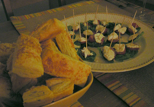 5Cheese puffs and caprese bites