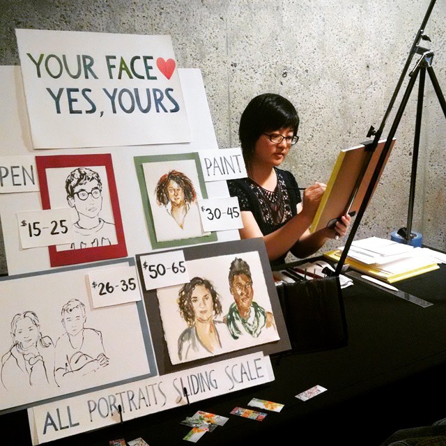 Lisa Hsia creating live portraits at the Oakland Museum of California