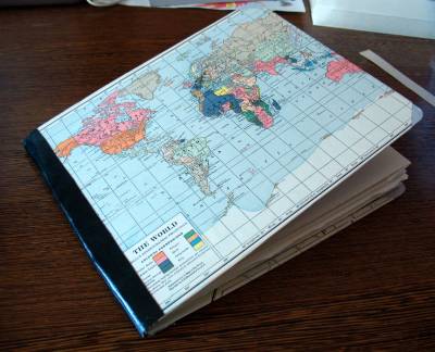 So proud of myself! Sketchbook covered in vintage world map
