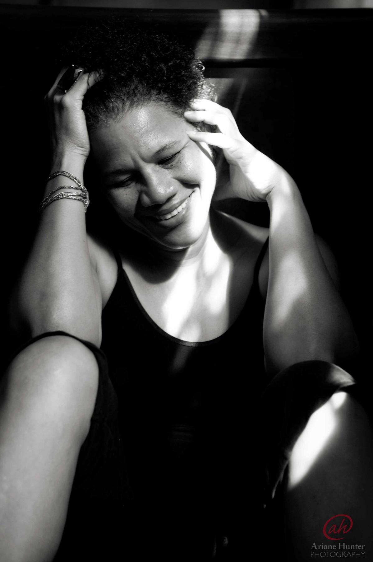 BW portrait of a smiling woman