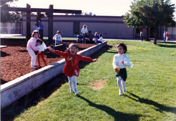 Kindergarten me, with my friend Audrey at my left, and Shra with our friend Elena at my right.