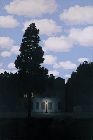 Erik had a huge poster of this -- like, wall-size -- hanging up in his college apartment. René Magritte, L'Empire des lumières (Empire of Light), 1953-54.