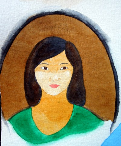 Watercolor cartoony Asian girl