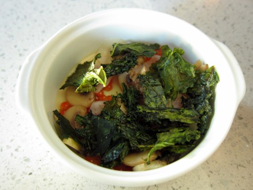 Chawan mushi (steamed egg custard) with crispy kale and roe
