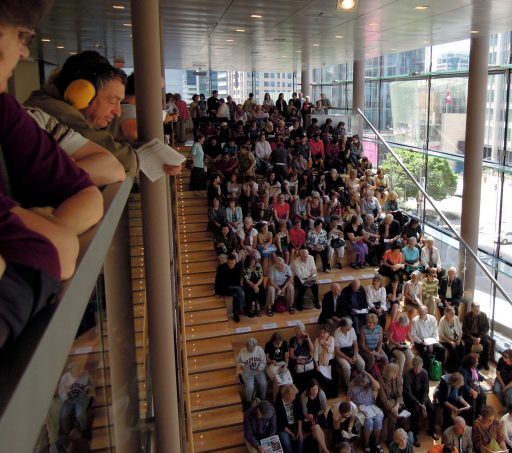 Audience members at a free concert through the Canadian Opera Company