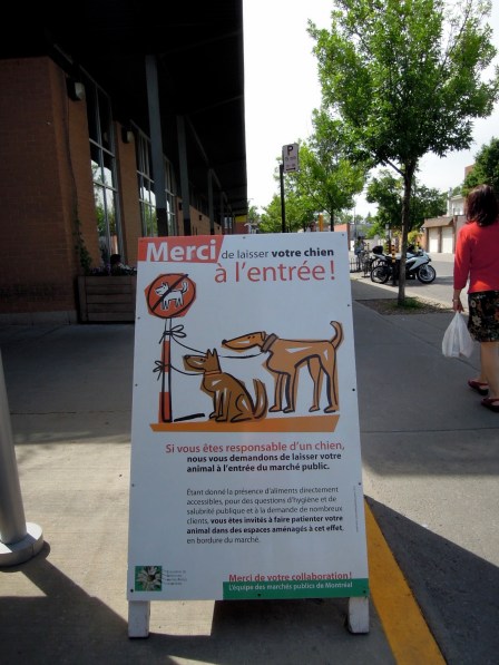 Sign in French about leaving dogs outside the market