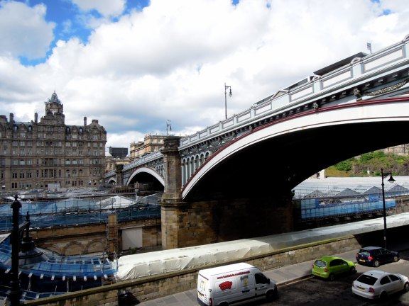 North Bridge and Balmoral Hotel as seen from steps leading down to Market Street