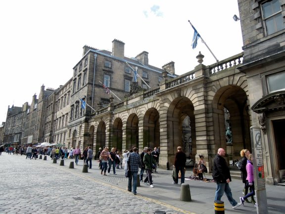 Stone arches of the City Chambers, Royal Mile, Edinburgh.