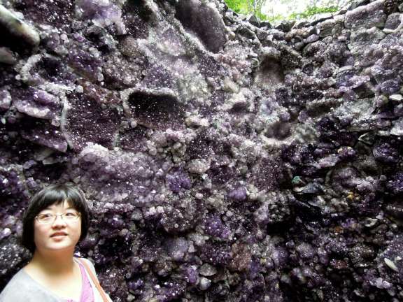 This is apparently what I look like when my mind is boggling and I'm very happy! Inside a chamber of amethysts; the wall is 3-4 feet higher than the top of my head