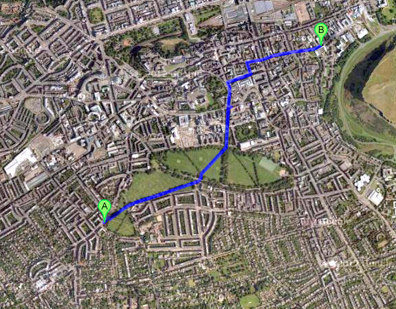 Route from Bruntsfield to The Bongo Club in Edinburgh