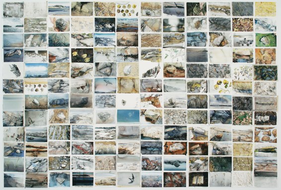 Large sheet covered with tiny paintings all in a grid