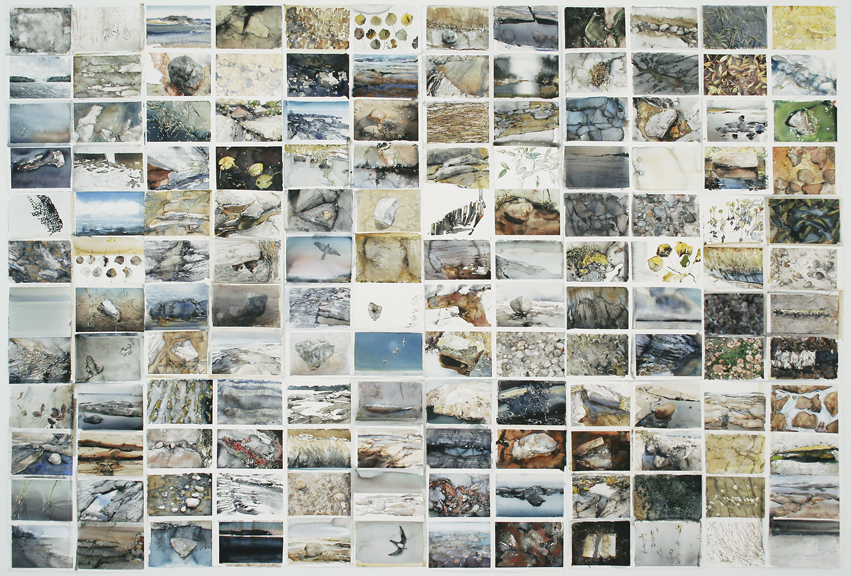 Large sheet covered with tiny paintings all in a grid