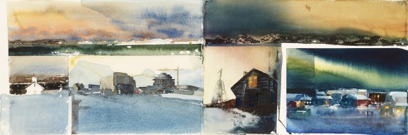 Several paintings on one big horizontal sheet