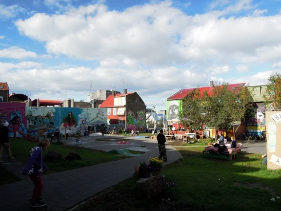 Bright and graffitied skate park