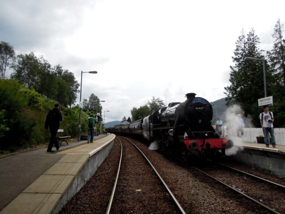 The black locomotive of the Jacobite Steam Train, in Glenfinnan Station