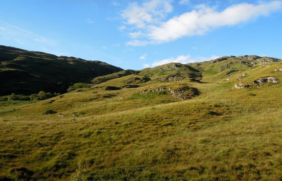 I love the way the mountains look in Scotland, all green with that grey at the top. Green hills, late afternoon