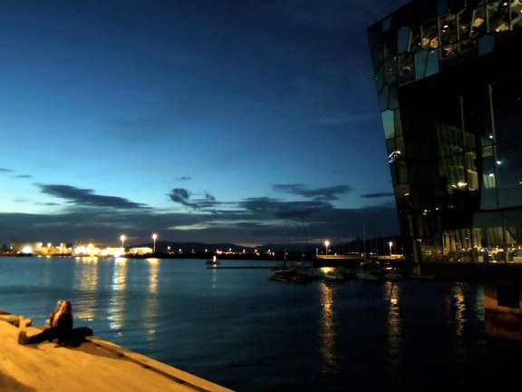 Outside Harpa at night