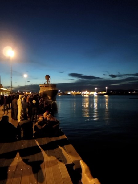 Outside Harpa at night