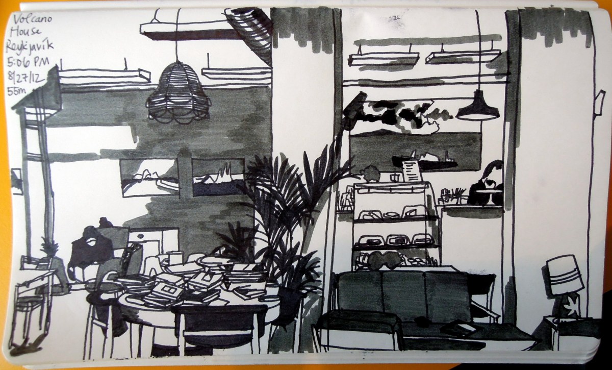 Sketch of the interior of Volcano House cafe