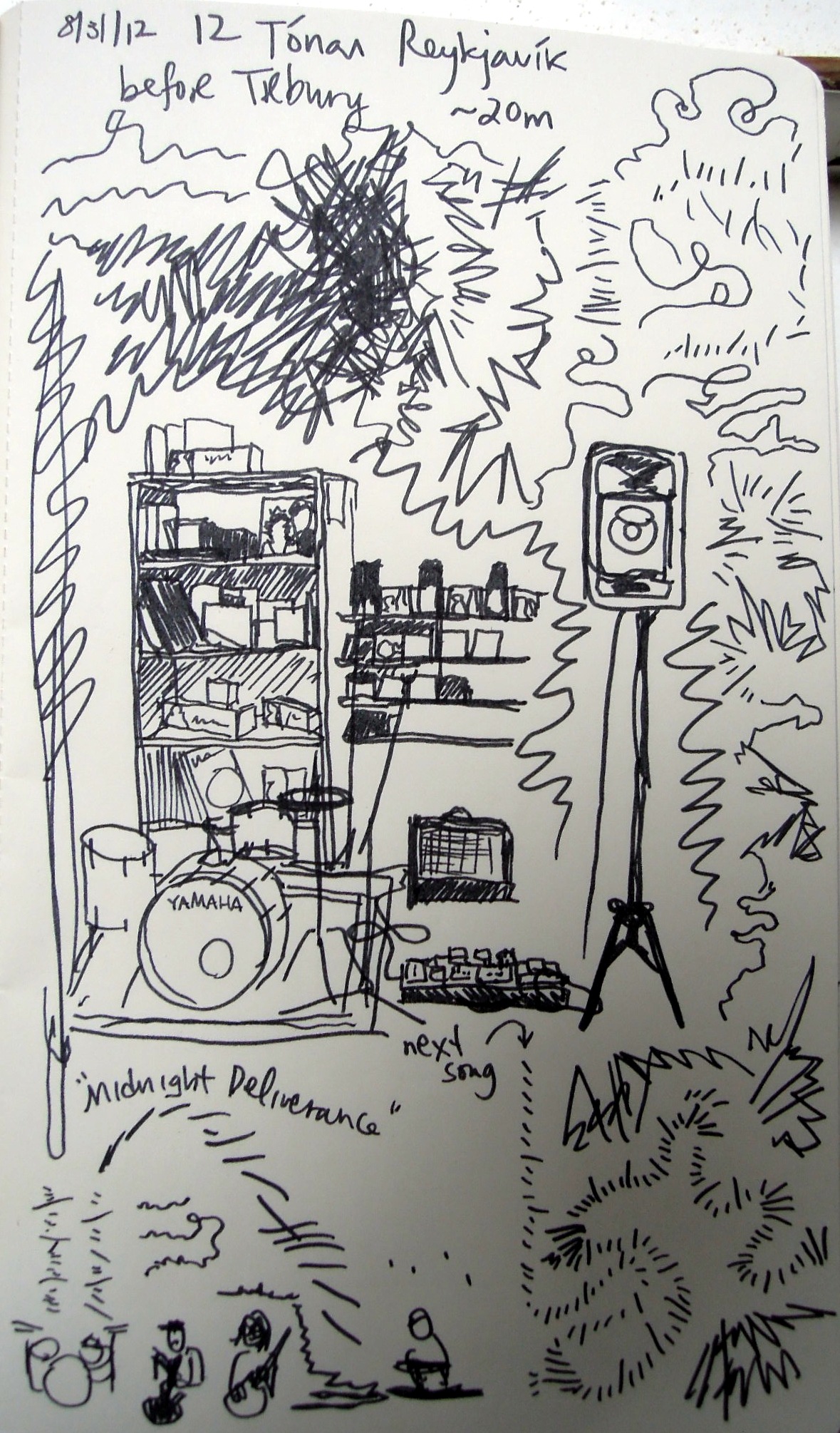 Pen sketches while Tilbury plays