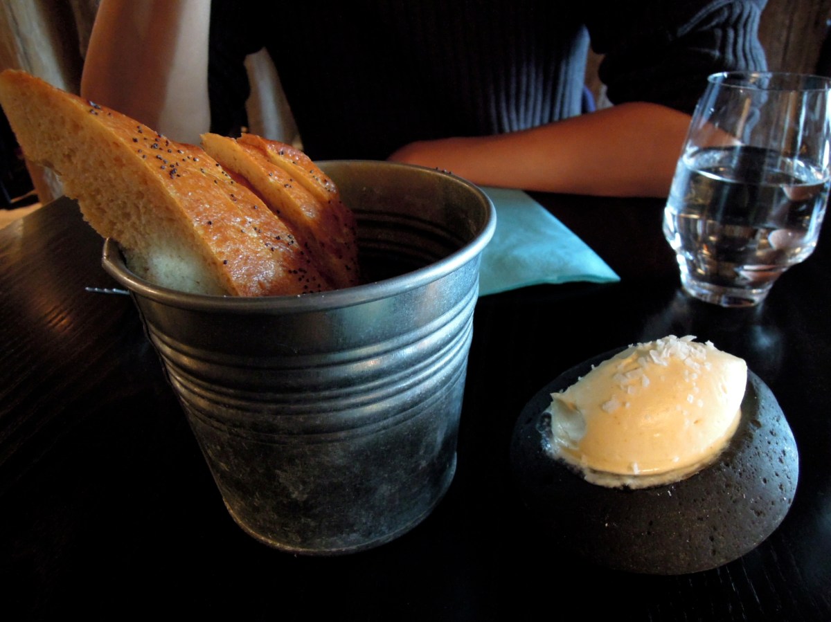 Delicious bread and butter at Sjávargrillið restaurant.