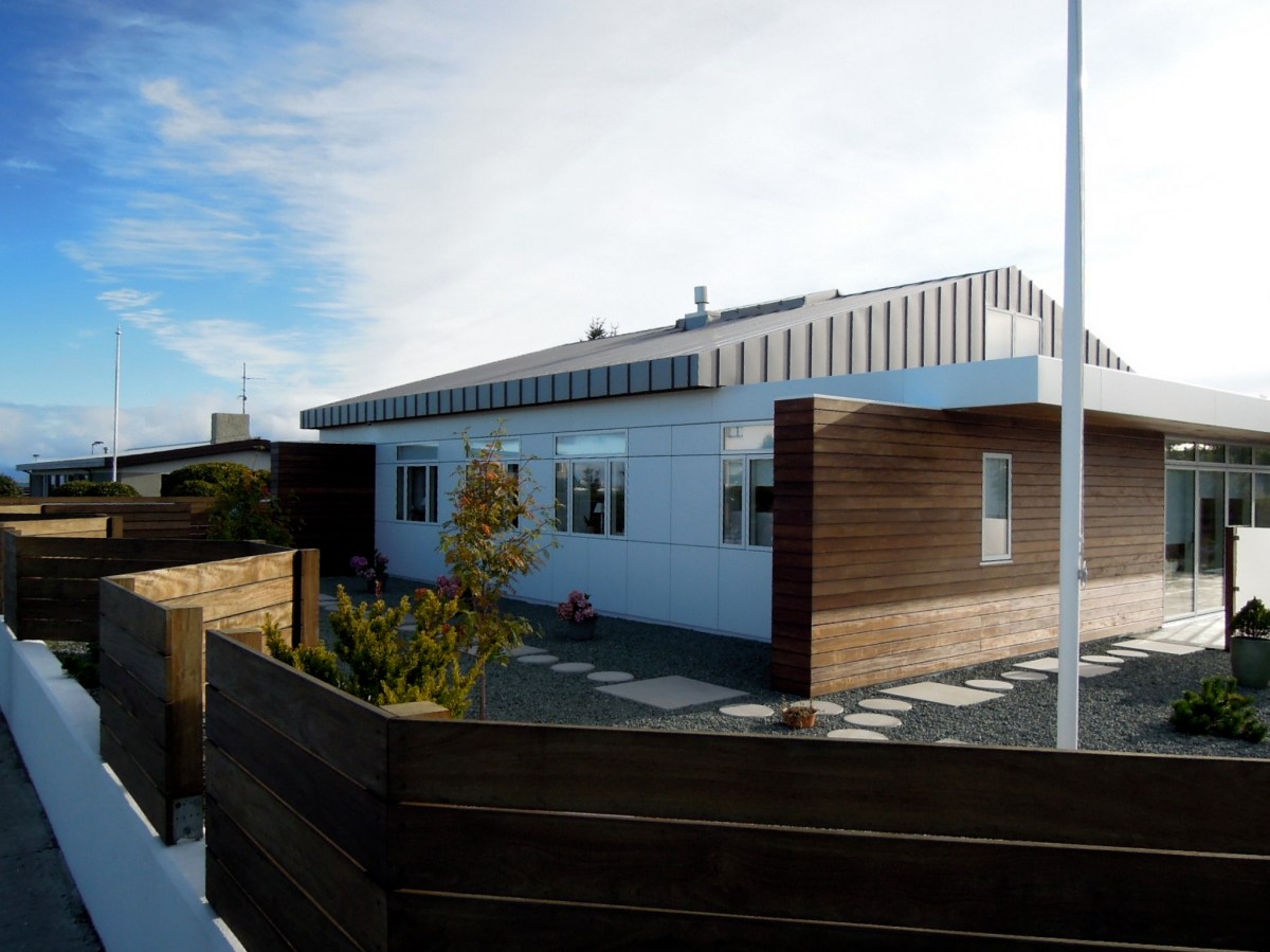 Modern house with gravel landscaping