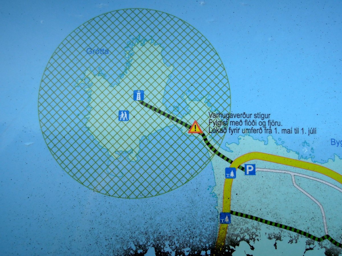 Map showing Grótta which becomes an island at high tide