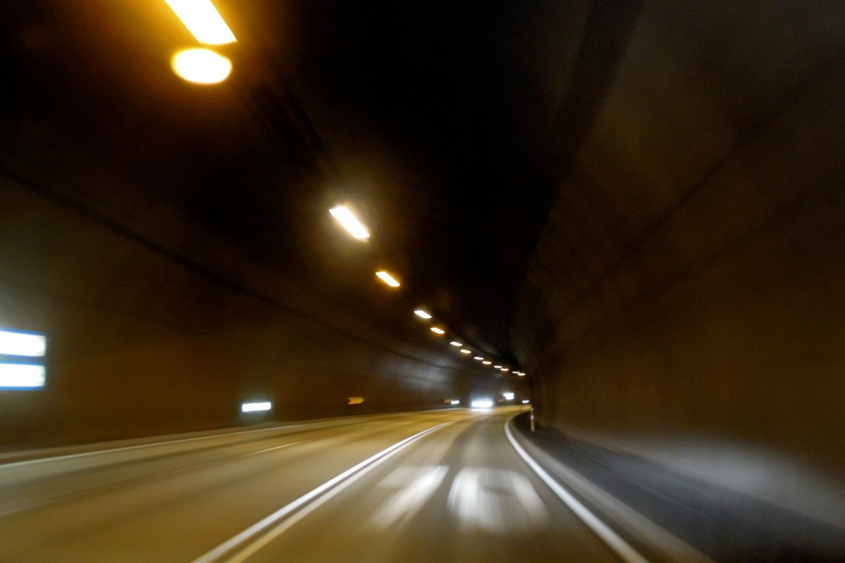 Inside the tunnel, with "70" on the ground