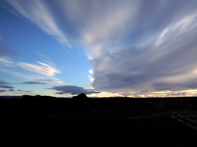 Rauðhólar in the early morning with massive clouds