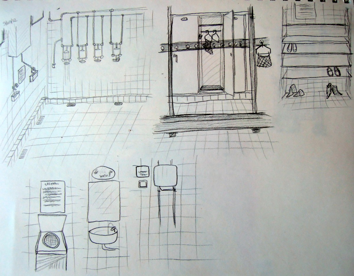 Sketch of Vesturbaejarlaug showers and locker room