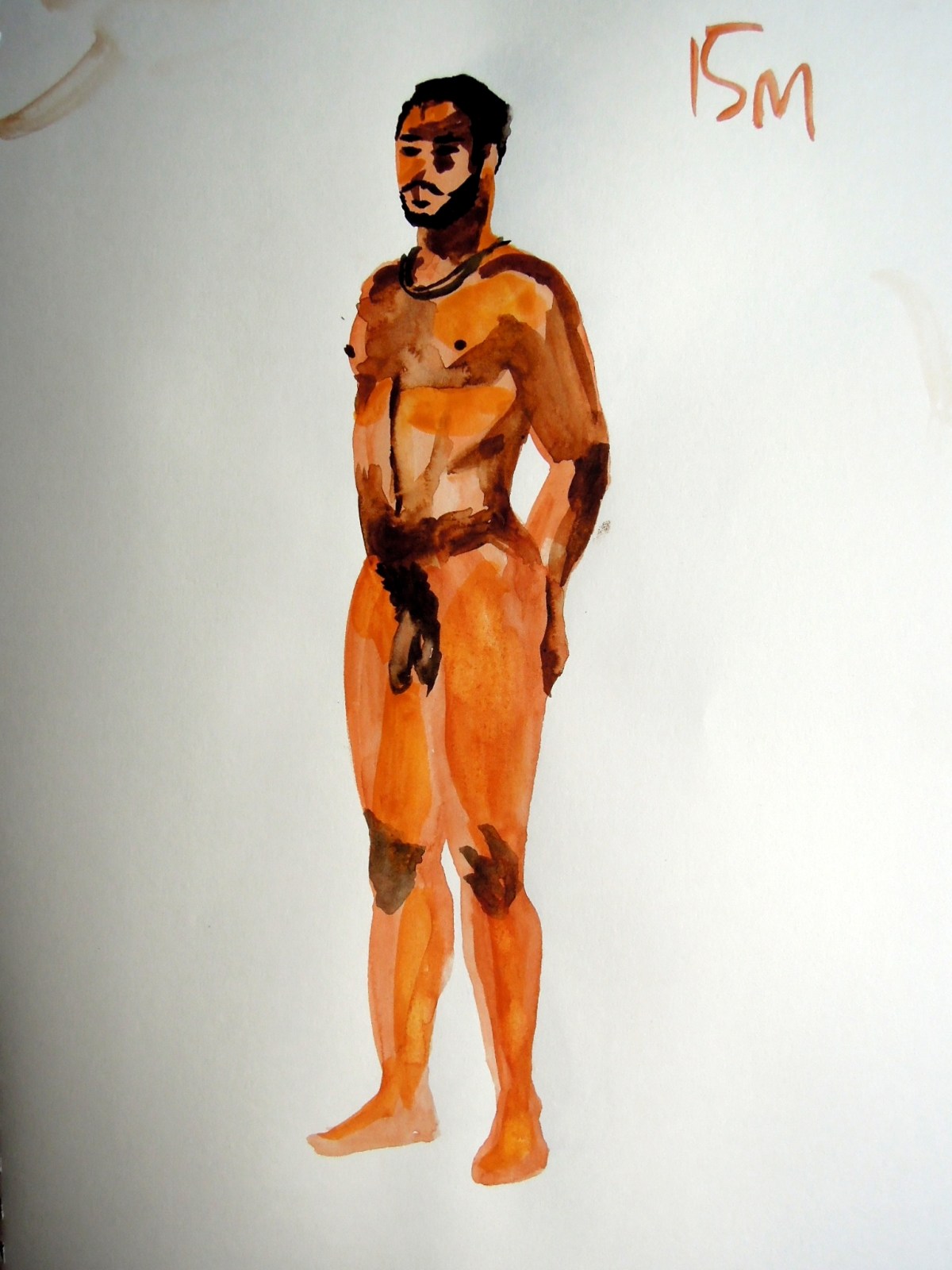 Watercolor sketch of nude man standing