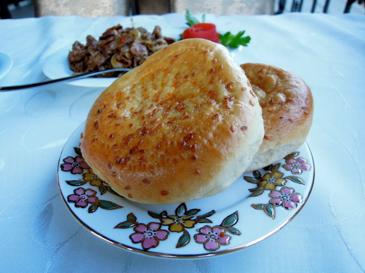 Uighur naan, topped with sesame seeds