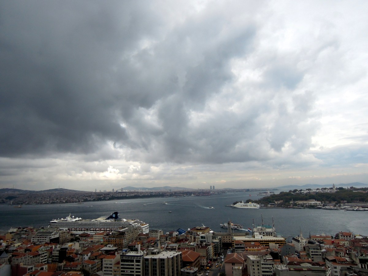The strait on the left is the Bosphorus, and the bit on the right is the Golden Horn (which is an inlet of the Bosphorus). View of the Bosphorus and the mouth of the Golden Horn