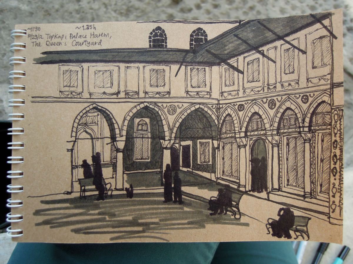 Sketch of the Queen's Courtyard at the harem of Topkapı Palace