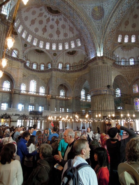 Crush of tourists inside the Blue Mosque