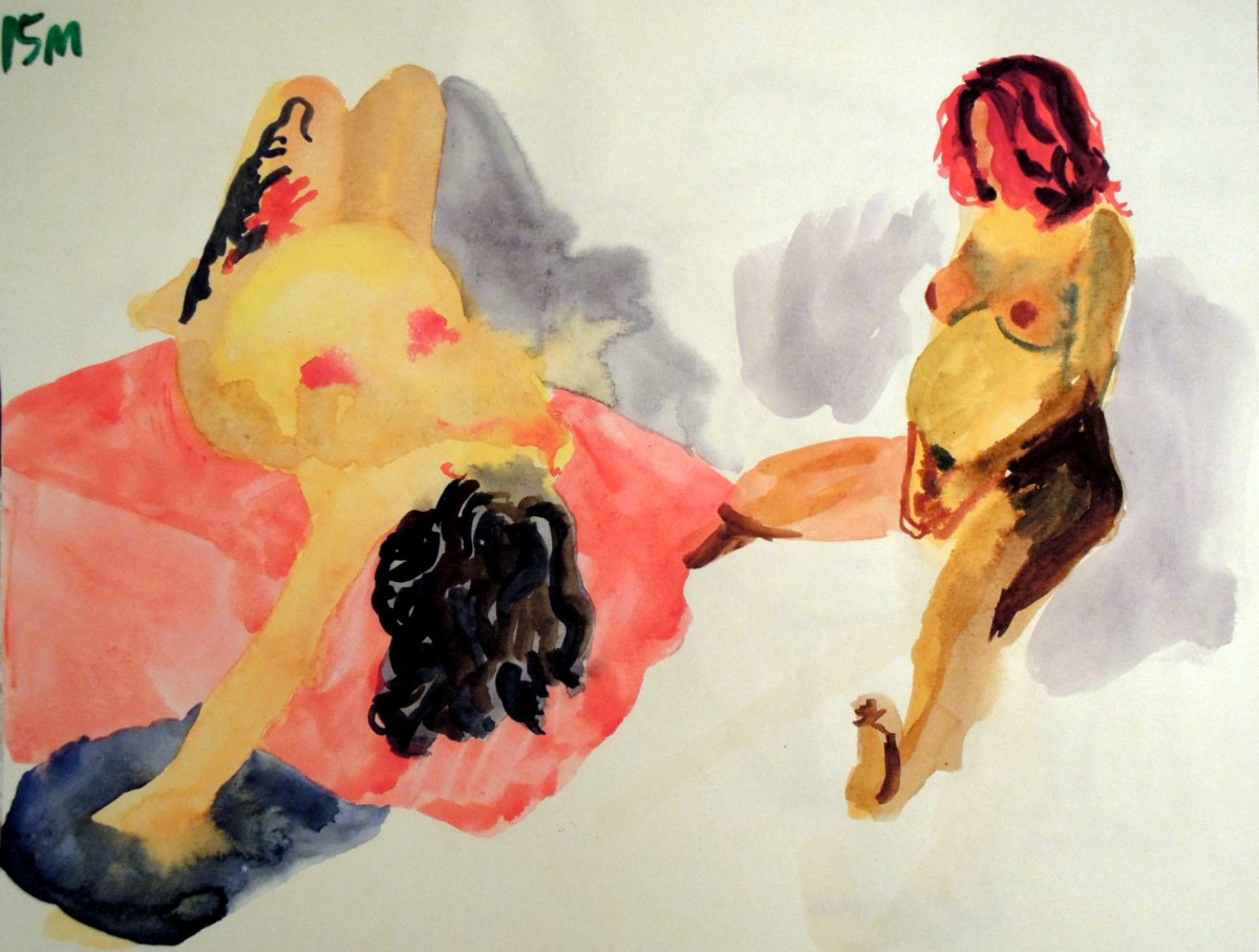 Watercolor sketches of a pregnant woman