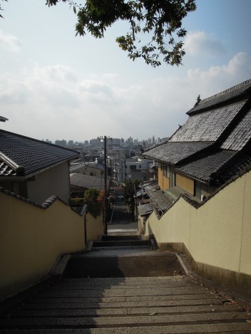 View from steps at the end of our street, looking toward our house and the rest of Kyoto