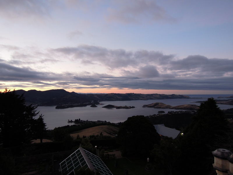 Sunset view from tower, Larnach Castle, New Zealand