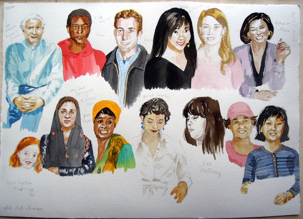 A baker's dozen of tiny watercolor portraits by Lisa Hsia