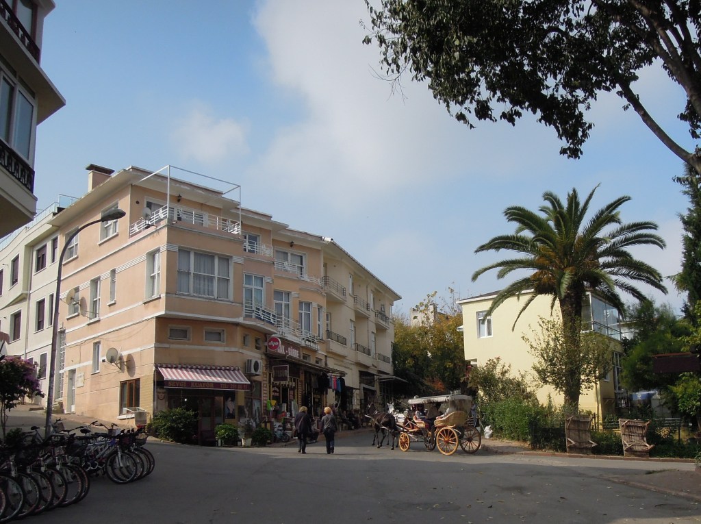 Old buildings and feyton (horse-drawn carriage), Heybeliada, Princes Islands, Istanbul