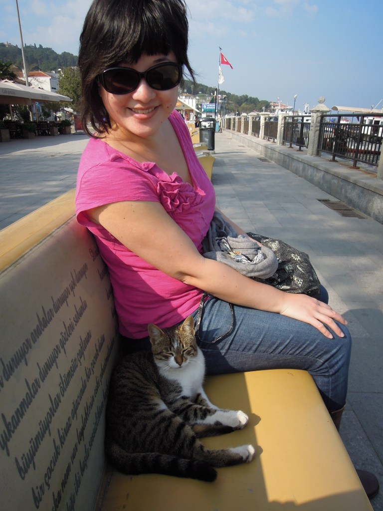Lisa Hsia and friendly local cat, Heybeliada, Princes Islands, Istanbul