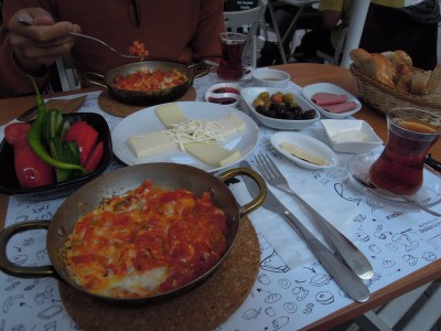 Kahvalti (Turkish breakfast) for two with menemen, Siyad Cafe & Breakfast, Besiktas, Istanbul