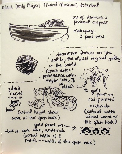 Ink sketch by Lisa Hsia of displays at the Deniz Müzesi (Naval Museum), Istanbul