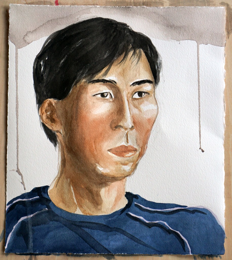Watercolor portrait of an Asian man