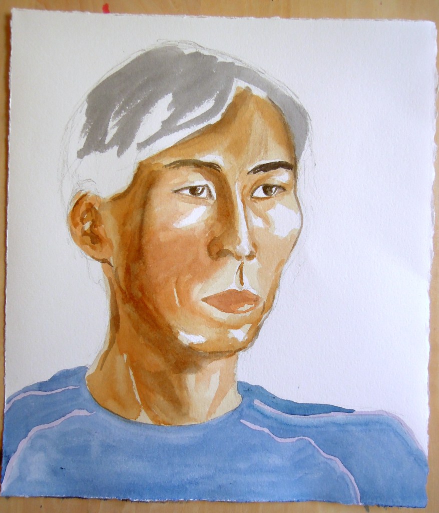 Partially completed portrait of a man