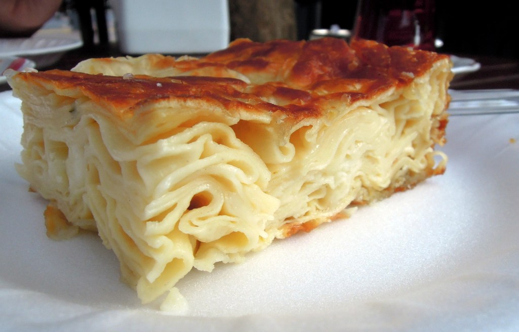 Baked pasta in Istanbul A square of baked pasta