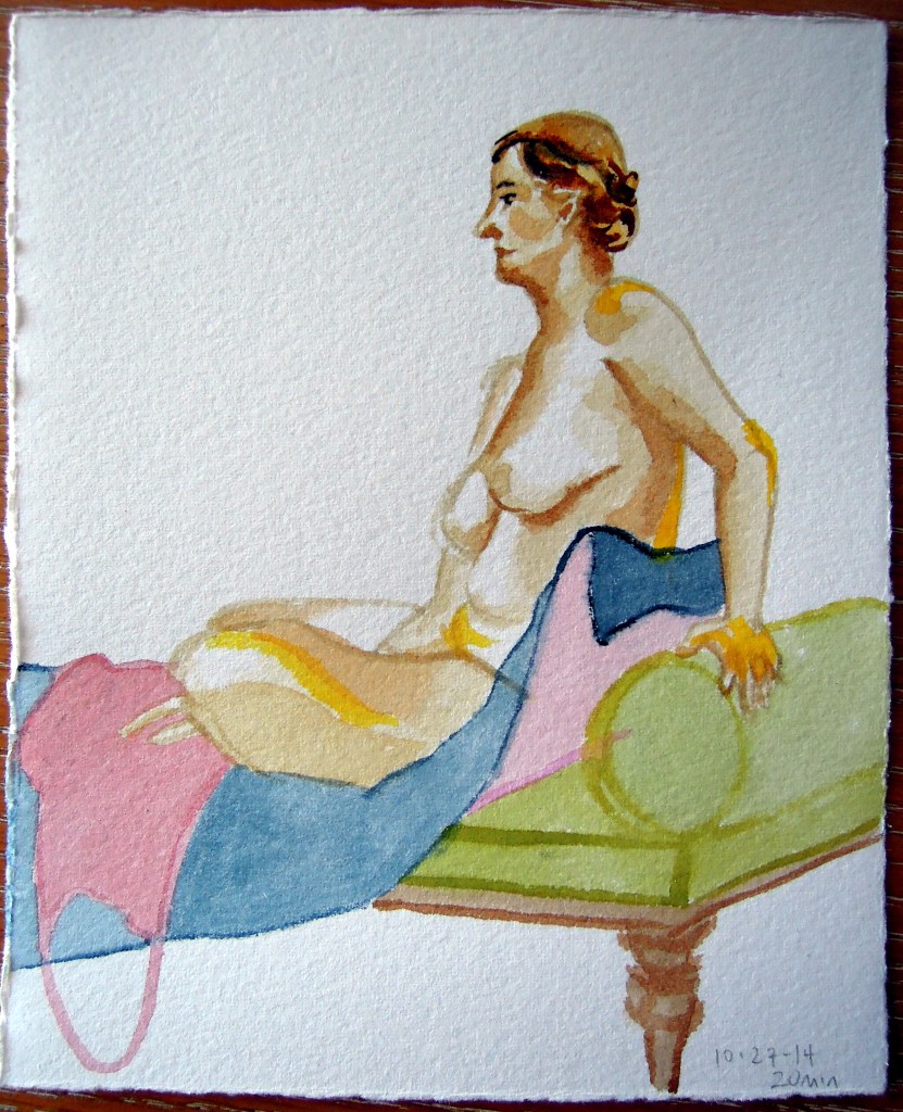 Nude watercolor of a seated woman, by Lisa Hsia