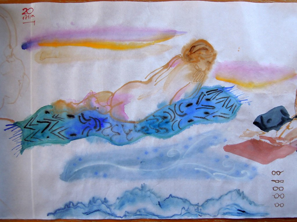 Nude watercolor of a reclining woman, by Lisa Hsia