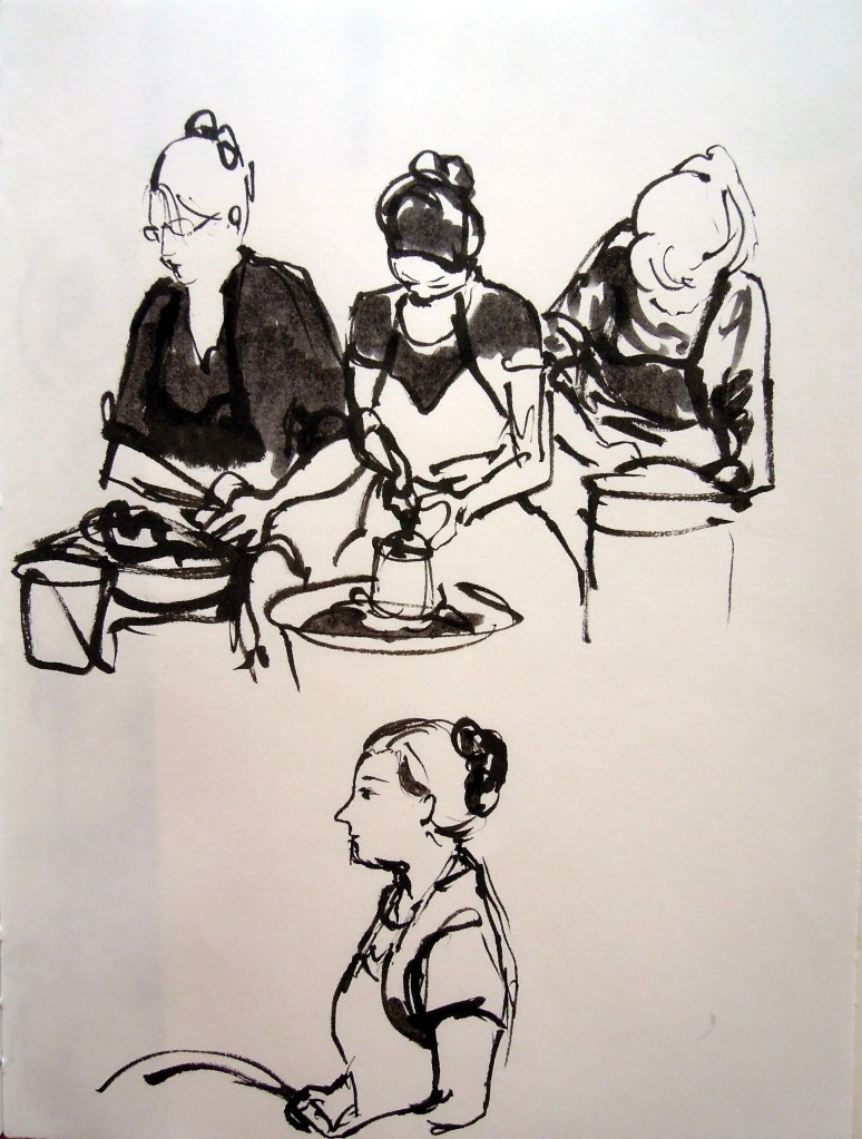 Pottery students and instructor at Ybor City Art Studio. Sketch by Lisa Hsia.