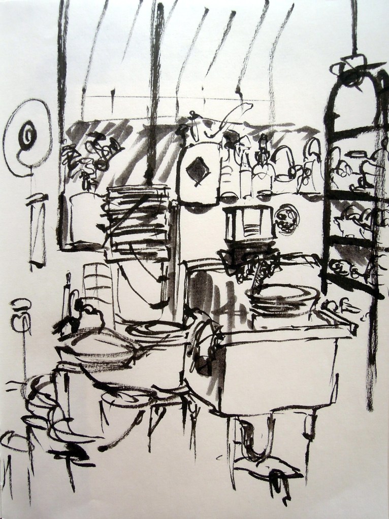 Pottery work area, Ybor City Art Studio. Sketch by Lisa Hsia